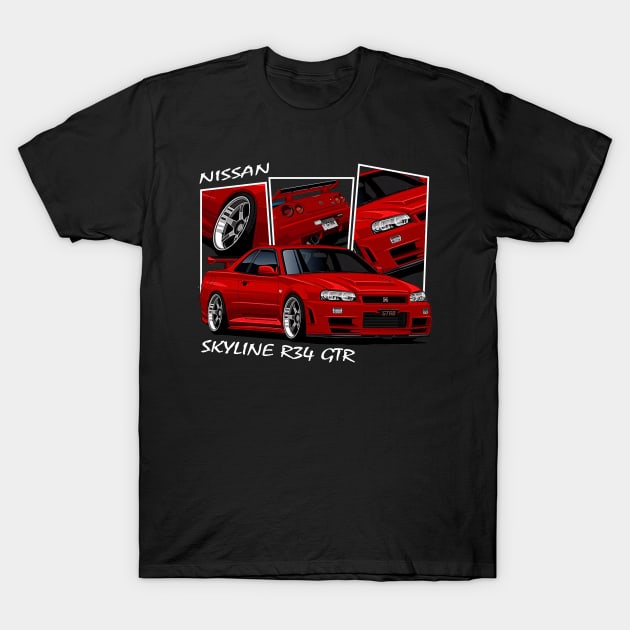 Nissan Skyline GTR R34, JDM Car T-Shirt by T-JD